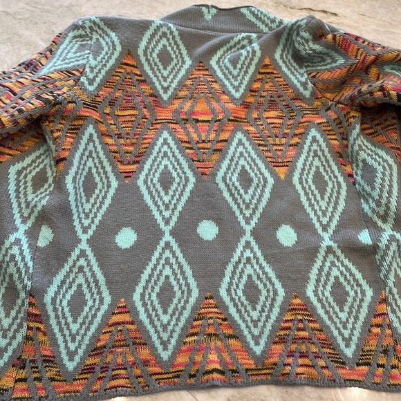 Petrol | Aztec Print Open Front Cardigan | Aqua,‎ Grey, Orange | Small/Medium - Picture 7 of 9